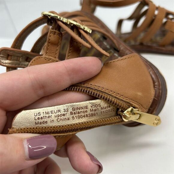 Sam Edelman Girls' Ginnie Gladiator Sandals Brown Leather Size 1 Casual Flat - Picture 10 of 10